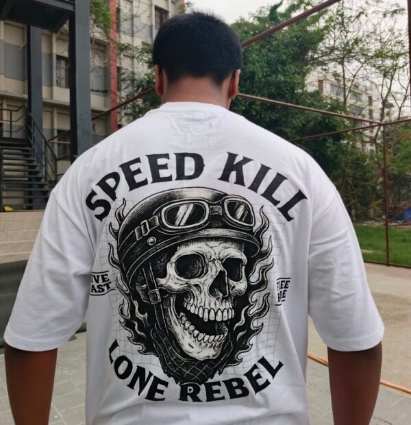 Premium White Drop Shoulder Tee – Speed Kill Lone Rebel Edition