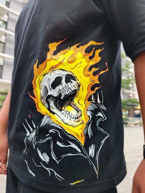 Premium Black Drop Shoulder Tee – Ghost Rider Edition - Image 3
