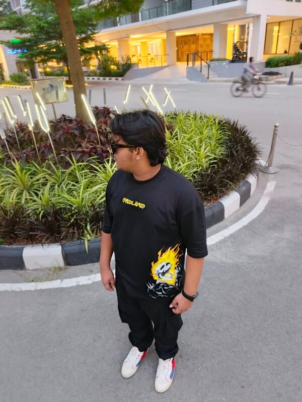 Premium Black Drop Shoulder Tee – Ghost Rider Edition - Image 5